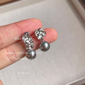 Silver Tone Crumpled Metal Top And Gray Pearl Drop Stud Earrings view 4