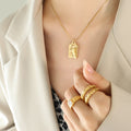 Abstract Half Face Rectangle Pendant Necklace Three Tones view 4