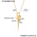 Gold Stainless Steel Key Ring Heart Zircon Cross Tassel Necklace view 6