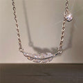 Crystal Leaf Bar Pendant Necklace in Silver Tone with Clear Crystal Details view 6