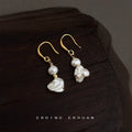 Gold Tone Round And Baroque White Pearl Cluster Hook Earrings view 3