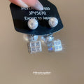 Pearl and Crystal Square Reversible Stud Earrings with Polished Details view 4