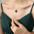 Cat's Eye Oval Pendant Necklaces Gold Silver Large Small Colors view 3