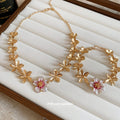 Gold Leaf Chain Enamel Flower Necklace and Bracelet view 4