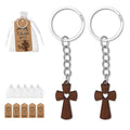 Dark Brown Wooden Cross Keychain Heart Cutout Split Ring view 1