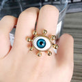 Gold Tone Sculpted Sun Realistic Blue Eyeball Adjustable Ring view 3