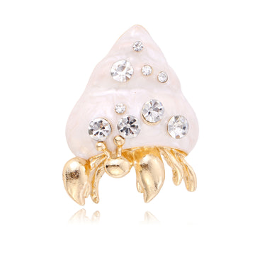 White Gold Tone Shell Enamel Shell Two Designs Metal Brooch Pin