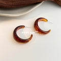 Amber Brown Marbled Resin Thick C Hoop Stud Earrings view 3