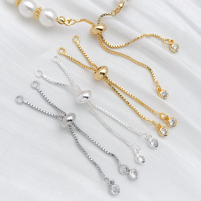 Adjustable Slider Extension Chains With Clear Stone Accents