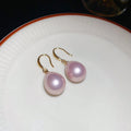 Gold Tone Pink Oval Pearl Long Pendant Hook Earrings view 6