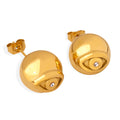 Polished Ball Stud Earrings Evil Eye Motif Gold and Steel view 5
