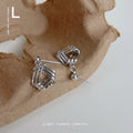 Silver Openwork Geometric Triangle Drop Stud Earrings view 3
