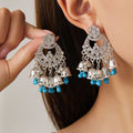 Antique Silver Bell Fringe Jhumka Statement Earrings view 8