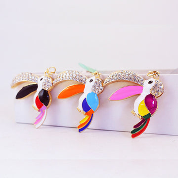 Rhinestone Toucan Metal Keychain With Split Ring And Lobster Clasp
