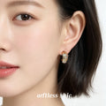 Gold Textured Half Hoop Earrings Clear Crystal Cluster Accents view 2