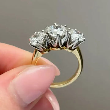Three Round Stone Ring In Gold And Silver-Tone Finish