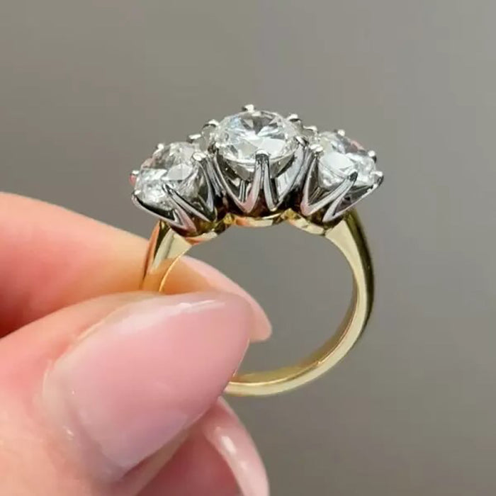 Three Round Stone Ring In Gold And Silver-Tone Finish