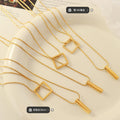Gold Double Layer Square and Bar Geometric Necklace view 2