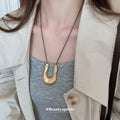 Adjustable Cord U Shape Metal Pendant Necklace Two Colors view 1