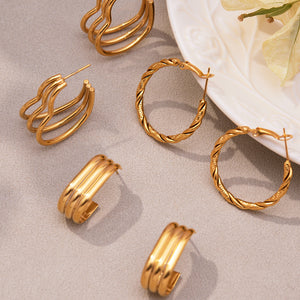 Layered Heart Twist and Ribbed Hoop Earrings in Seventeen Styles