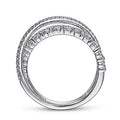 Crisscross Multi-Rail Round Stone Wide Ring In Polished Silver Tone view 4