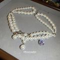 Layered White Pearl Necklace with Crystal Teardrop Charms view 2