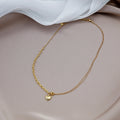 Gold Dual Chain Heart Pendant Necklace Layered Clavicle view 2