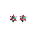Colorful Crystal Look Sunburst Flower Small Stud Earrings view 5