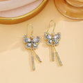 Gold Crystal Butterfly Drop Earrings With Bar Tassels view 8