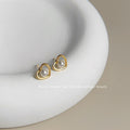 Gold Open Heart Stud Earrings with White Pearl Center view 4