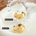 Thick C Shape Geometric Hoop Stud Earrings Gold Rose Steel view 2