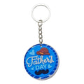 Blue Father Day Hat Mustache Wood Round Keychain Ring view 5