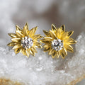 Sculpted Sunflower Clear Stone Stud Earrings In Two Metal Tones view 3