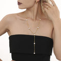 Y Shape Pearl Station Lariat Necklace Gold And Steel Tone view 3