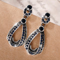 Silver Dark Blue Teardrop Drop Stud Earrings Pair Fashion Metal view 2