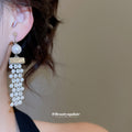 Silver Pearl Rhinestone Multi Row Choker Tassel Clip Earrings view 3