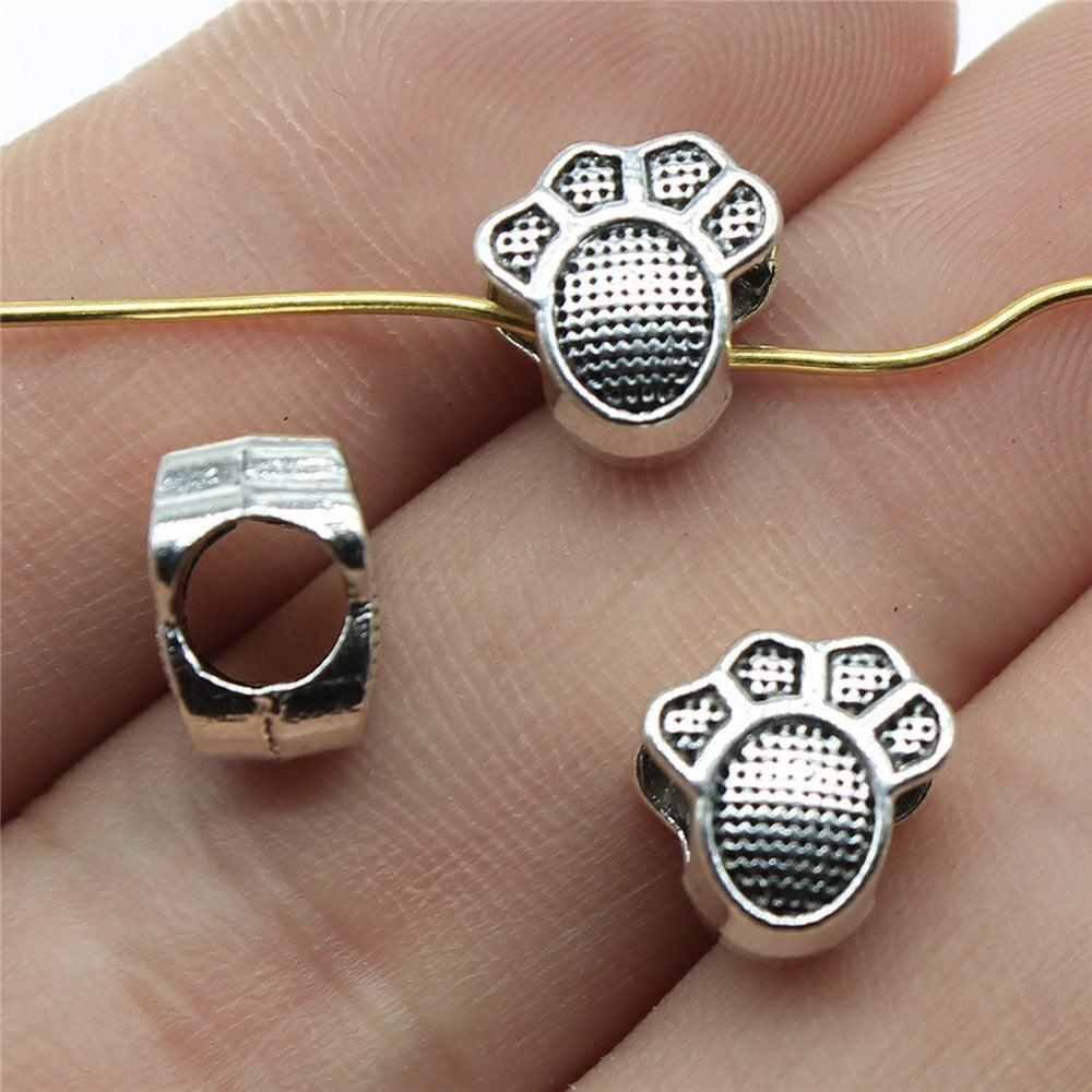 10x9x6mm 1.5g Zinc Alloy Paw Large Hole Cat Dog Beads for DIY Bracelet Pet Theme Jewelry Making