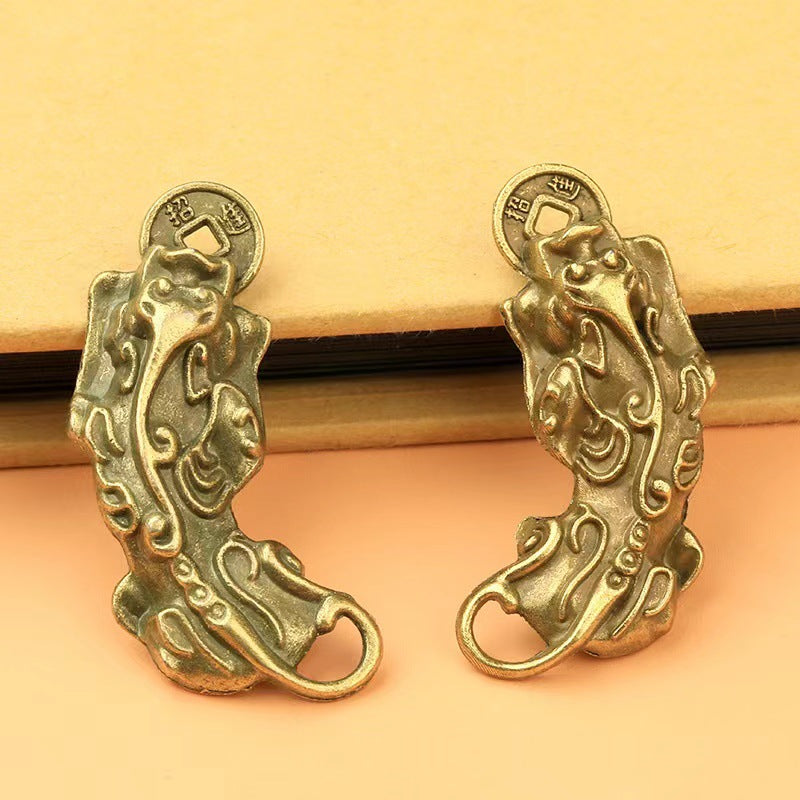 Brass-Look Pixiu Fortune Beast Alloy Keychain Pendant Charm
