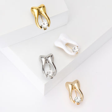 Tooth Outline Brooch with Dangling Clear Stone Decorative Lapel Pin