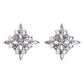 Silver Tone Lavender Stone Openwork Diamond Stud Earrings view 5