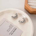 Irregular Silver Flower Cluster Statement Stud Earrings view 3