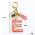 Pink Confetti Resin Letter Evil Eye Charm Tassel Keychain view 4