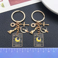 Black Celestial Tarot Cat and Moon Charm Keychain Pair with Gold Tone Hardware view 3