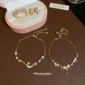 Gold Bow Moon Pearl Adjustable Bracelets Open Ring view 3