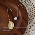Asymmetric Gold-Tone Hook Earrings Pearl and Matte Drop view 6