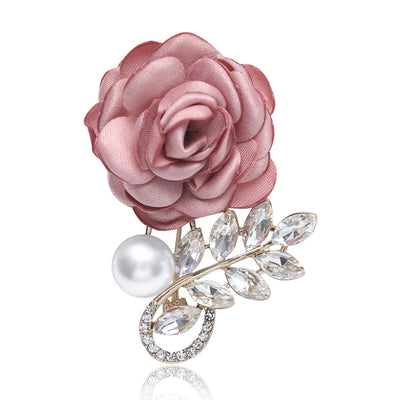 Front view of Fabric Rose brooch