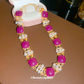 Gold Magenta Resin Pearl Crystal Necklace Earrings Bracelet view 6