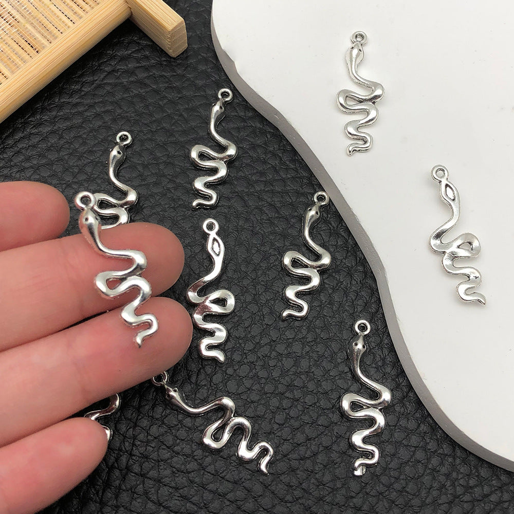 Antique Silver Zinc Alloy Snake Charm Pendant for DIY Bracelets Necklaces and Keychains