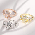 Open Adjustable Multi Star Pave Clear Stone Finger Ring Trio view 2