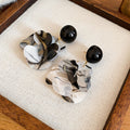Black and White Layered Flower Drop Earrings with Round Studs view 6